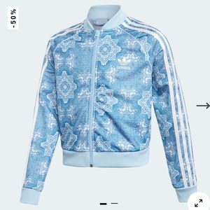 Adidas Culture Clash Track Jacket Full Zip Blue Print Girls Youth Size LARGE